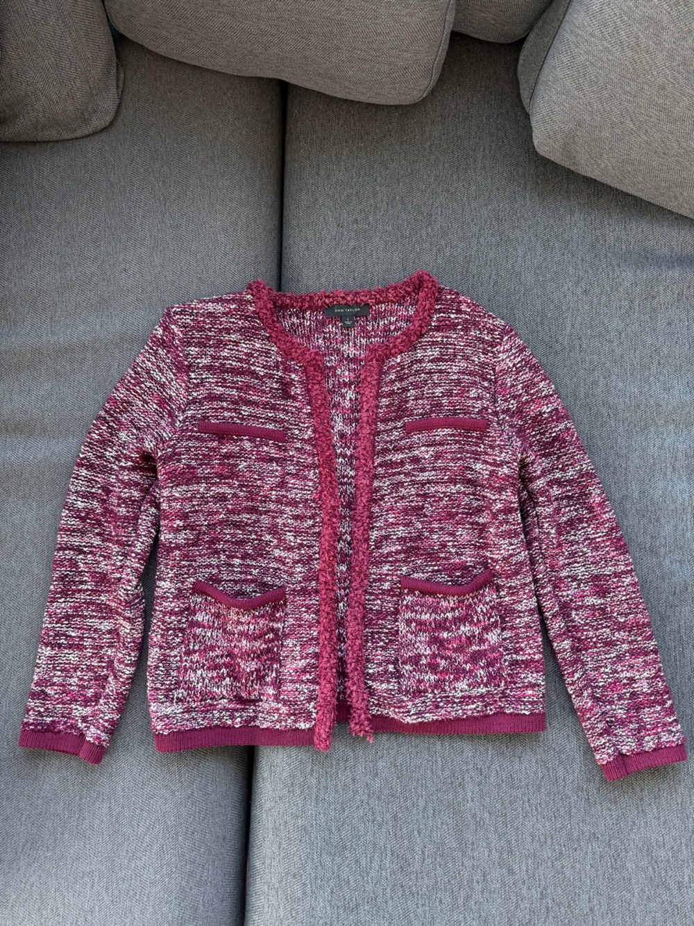 Ann Taylor Pink Marled Open-Front Cardigan